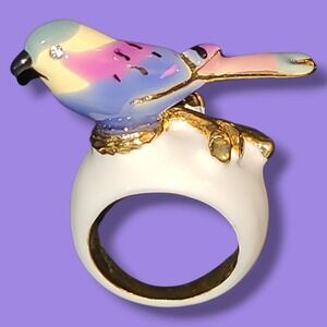 Kenneth‎ Jay Lane Enamel Bird Ring Size 8 KJL Chunky Statement Cocktail